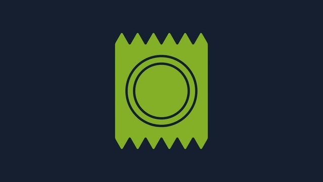 Yellow Condom in package safe sex icon isolated on blue background. Safe love symbol. Contraceptive method for male. 4K Video motion graphic animation