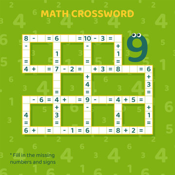Math Crossword puzzle for children. Addition and subtraction.