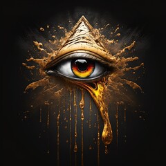 Generative AI the golden eye of horus with golden effect on black background, Representation of the solar eye or the Eye of Ra, symbol of the ancient Egyptian god of the sun - obrazy, fototapety, plakaty