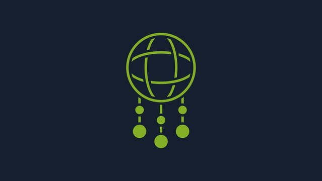 Yellow Dream catcher with feathers icon isolated on blue background. 4K Video motion graphic animation