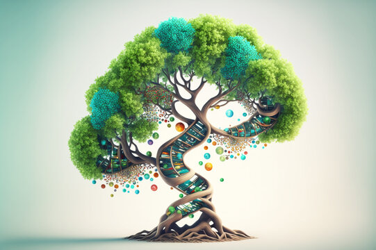 DNA helix with a tree - Generative AI