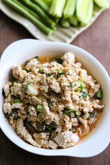 Clean Food Spicy minced chicken salad.