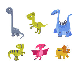 Funny Dinosaur as Cute Prehistoric Creature and Comic Jurassic Predator Vector Set