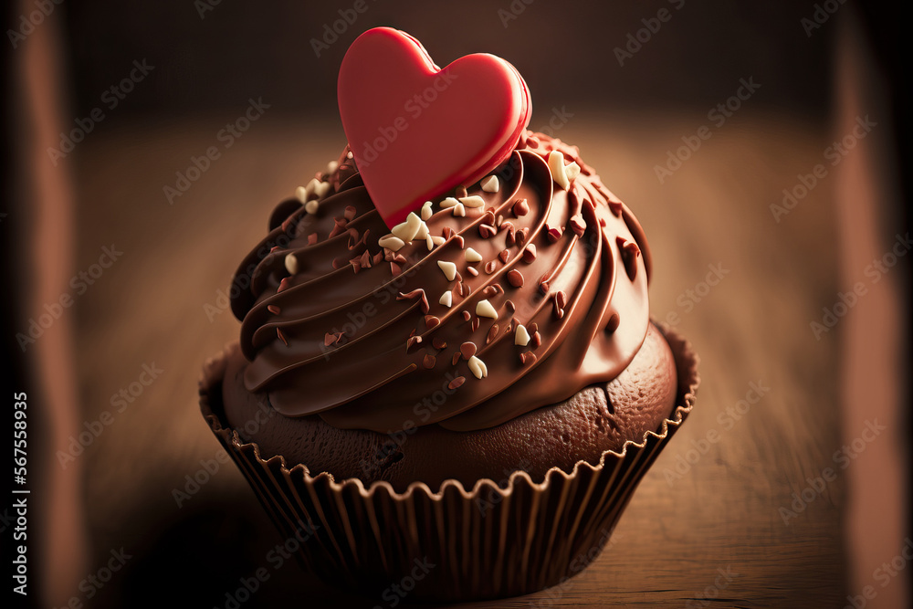 Poster Close up of a delectable cupcake for Valentine's Day. Generative AI