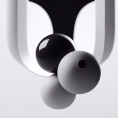 Black and White 3D Model of Balls. Elegant Wallpaper of Spheres in Air. Round Volumetric Circle Shapes. 3D Render Illustration of 3 objects.	