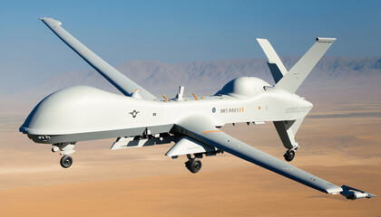 Fototapeta na wymiar Military drone UAV in the air. Generative AI.
