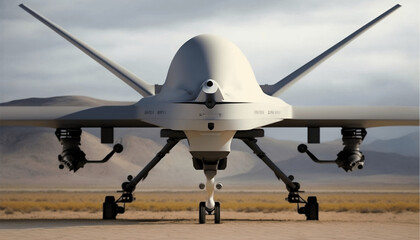 Fototapeta na wymiar Military drone on runway. Generative AI.