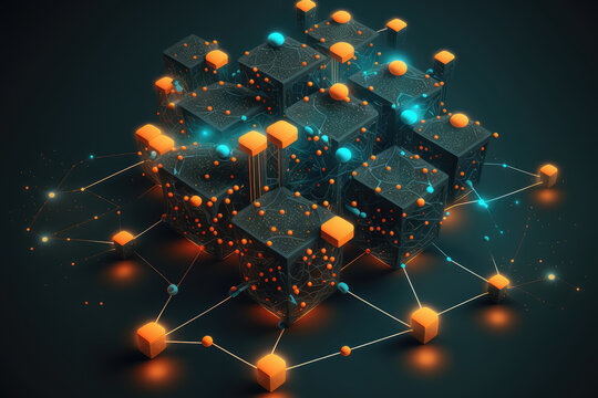 Futuristic representation of a decentralized blockchain network, generative ai