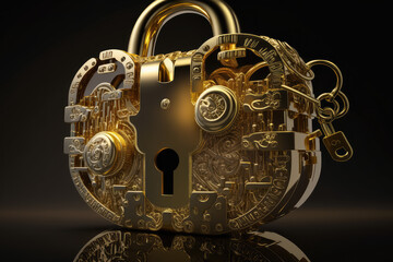 Golden padlock with multiple keys symbolizing wealth and security in risk management, generative ai