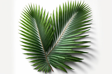 coconut tree leaves isolated on a white background with a clipping path. Generative AI