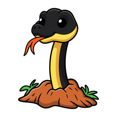 Cute yellow bellied sea snake cartoon out from hole