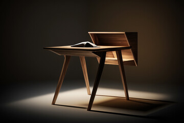 wooden desk study minimalist style, generative ai