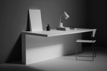 minimalist black and white desk study background, generative ai