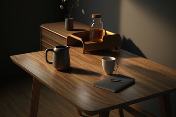 wooden desk study minimalist style, generative ai