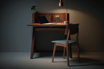 wooden desk study minimalist style, generative ai