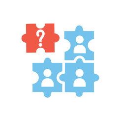 Candidate puzzle icon. Teamwork and partnership, cooperation and collaboration. Organization of effective working process, colleagues working on common project. Cartoon flat vector illustration
