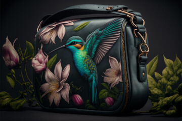hummingbird inspired womens bag, purse, isolated background, animals inspired, generative ai