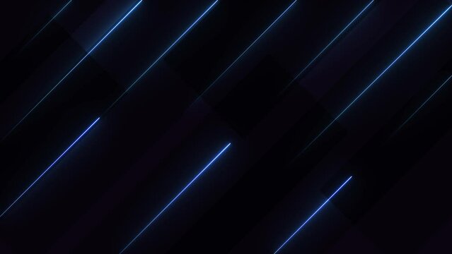 Abstract black background with glowing neon blue laser lines. Seamless loop animation