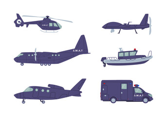 SWAT Vehicle or Rescue Vehicle and Police Tactical Unit Vector Set