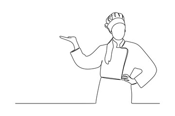 Continuous line drawing of hand drawn chef