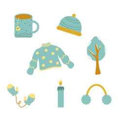 set of cute winter icon doodles