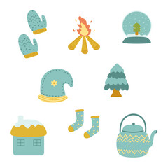 Naklejka premium set of cute winter icon doodles