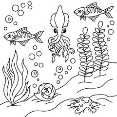 design aqua fish outline coloring page for kid