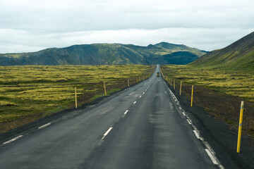 Fototapeta na wymiar Empty road or highway in the natural environment of Iceland on a cloudy day