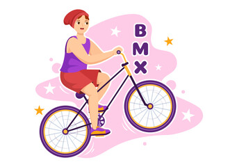 BMX Bicycle Sport Illustration with Young People Riding Bicycles for Web Banner or Landing Page in Flat Cartoon Hand Drawing Background Template