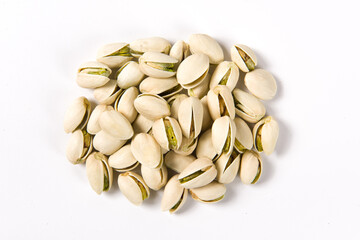 Pistachio nuts isolated on white background. 