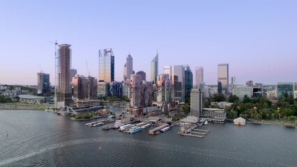 Smooth 4K footage of Elizabeth Quay in Perth, Western Australia at dawn