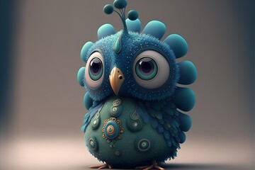 cute peacock character created using AI Generative Technology	