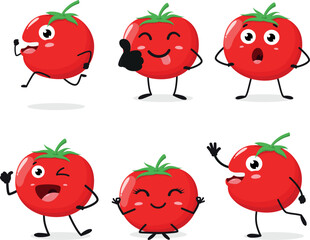 Set of Funny tomato cartoon emoticons