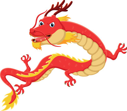 Cartoon red dragon flying on white background