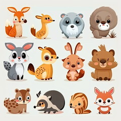 Set of cartoon animal, cute characters ,vector illustration, white background, Made by AI,Artificial intelligence