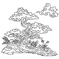 design illustration asian bonsai tree outline