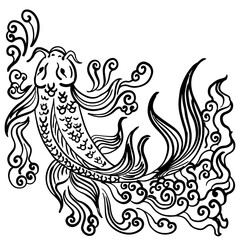 design illustration outline asian gold fish
