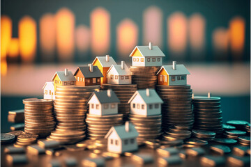 Home Loan and mortgage loan, Building Your Dream Home with Financial Planning and Real Estate Investment - A Guide to the Home Buying Process with Miniature tiny House and Coins money Ai Generative