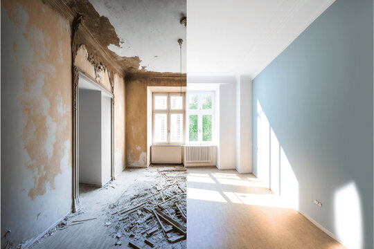 ransforming Empty Living Rooms into Beautiful Spaces - Before and After Home Renovation with a Touch of Interior Design - Ai Generative