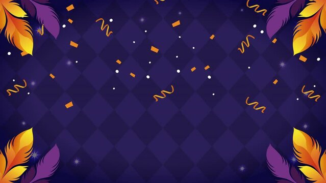 mardi grass frame with feathers animation