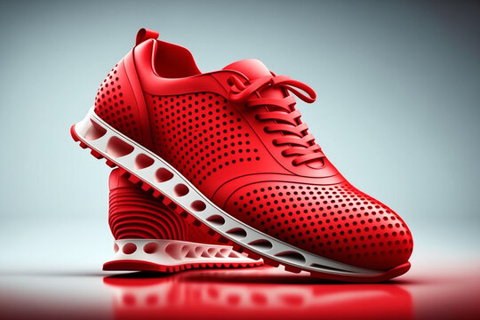 stylish 3d render of modern red shoes made by generative ai