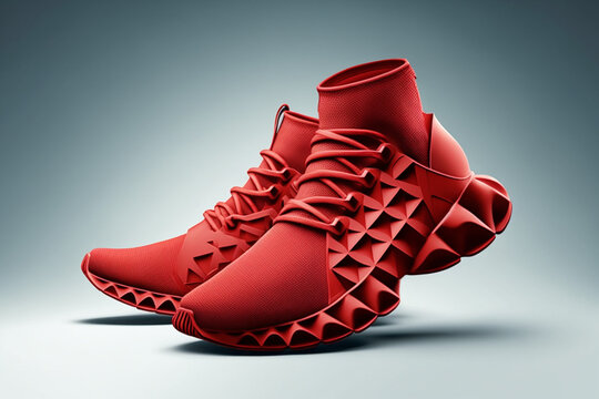 stylish 3d render of modern red shoes made by generative ai
