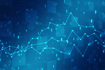 Business Growth graph on technology background, Futuristic raise arrow chart digital transformation abstract technology background. Big data and business growth currency stock and investment economy	