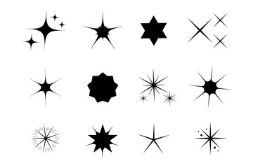 Abstract icons stars different for decoration design. Tattoo art. Star icon. Vector illustration.