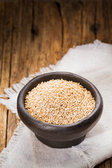 quinoa grains in container, healthy cereal, close-up image