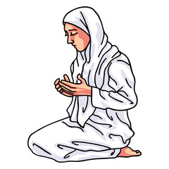 Muslim Woman Girl Lady Pray Prayer Dua Drawing Cartoon Vector
