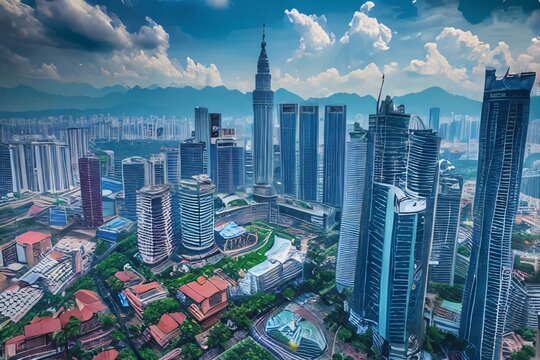 Generative AI illustration of aerial view Kuala Lumpur during daytime.