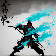 Dramatic samurai oil painting