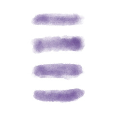 Set of purple watercolor ink strokes. Lines drawn by hand with watercolor brushes