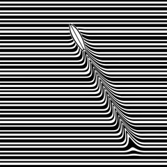 Hypnotic optical vector illustration. Multidimensional sea waves with sup board drifting through.